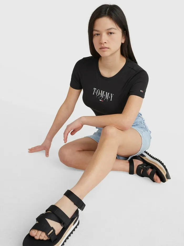 Tommy Hilfiger Essential Logo Skinny Fit TShirt Black Womens TShirts Online