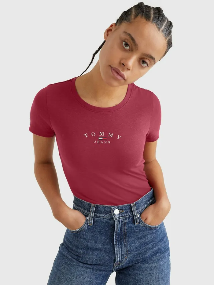Tommy Hilfiger Essential Logo Skinny Fit TShirt Cranberry Crush Womens TShirts Casaul Tommy Hilfiger Essential Logo Skinny Fit TShirt Cranberry Crush Womens TShirts Casaul