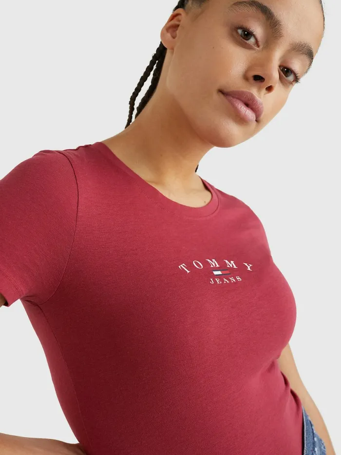Tommy Hilfiger Essential Logo Skinny Fit TShirt Cranberry Crush Womens TShirts Casaul