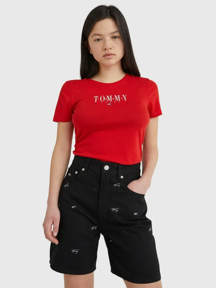 Tommy Hilfiger Essential Logo Skinny Fit TShirt Deep Crimson Womens TShirts Sale Tommy Hilfiger Essential Logo Skinny Fit TShirt Deep Crimson Womens TShirts Sale