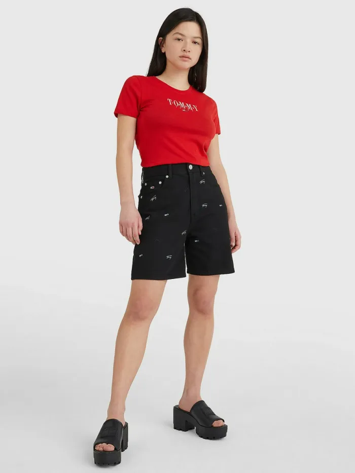 Tommy Hilfiger Essential Logo Skinny Fit TShirt Deep Crimson Womens TShirts Sale