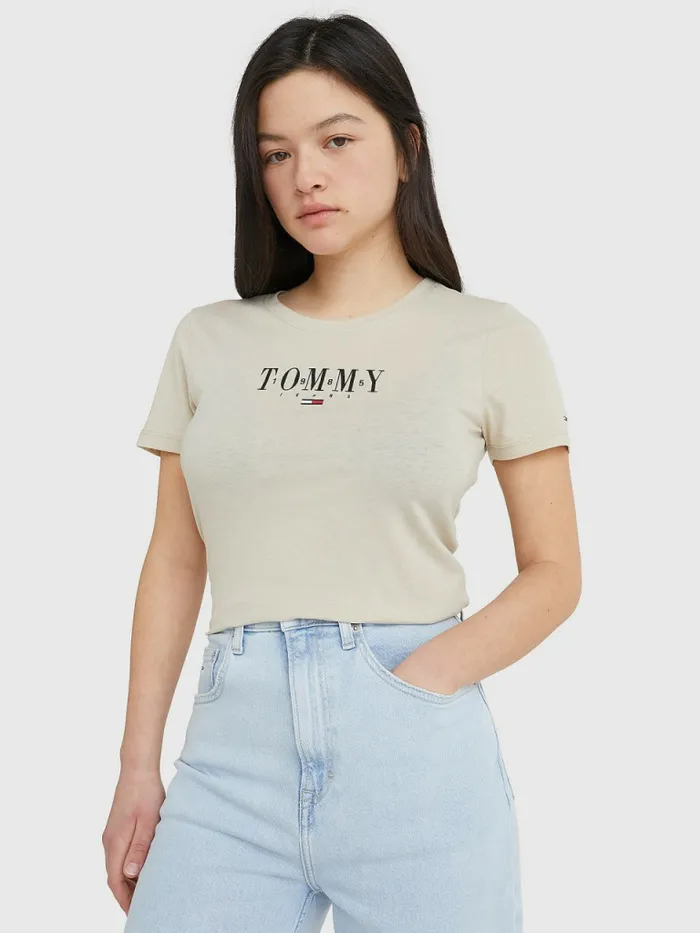 Tommy Hilfiger Essential Logo Skinny Fit TShirt Savannah Sand Womens TShirts For Sale Tommy Hilfiger Essential Logo Skinny Fit TShirt Savannah Sand Womens TShirts For Sale