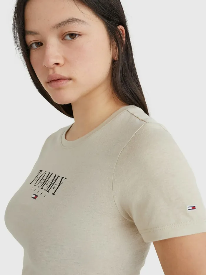 Tommy Hilfiger Essential Logo Skinny Fit TShirt Savannah Sand Womens TShirts For Sale