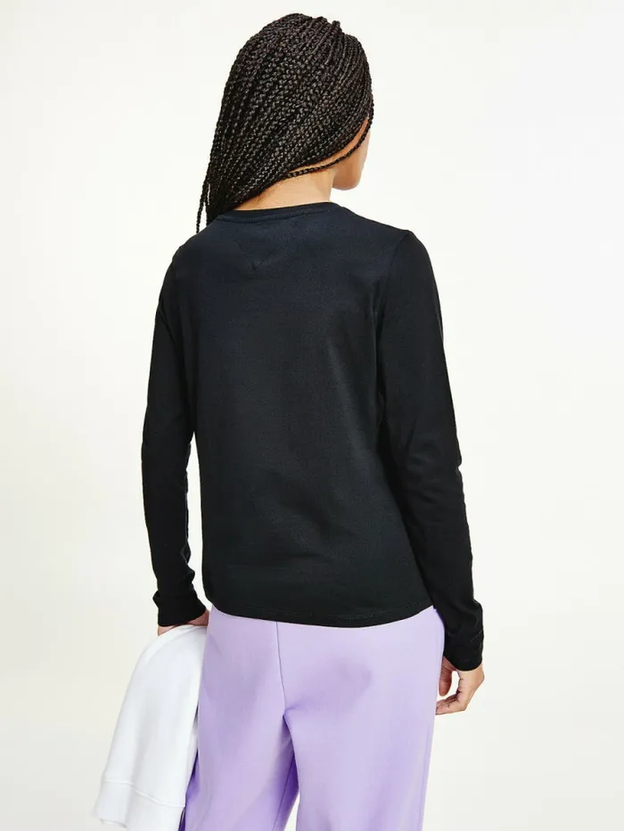 Tommy Hilfiger Essential Logo Slim Fit Long Sleeve TShirt Black Womens TShirts Casaul