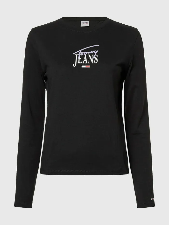 Tommy Hilfiger Essential Logo Slim Fit Long Sleeve TShirt Black Womens TShirts Casaul