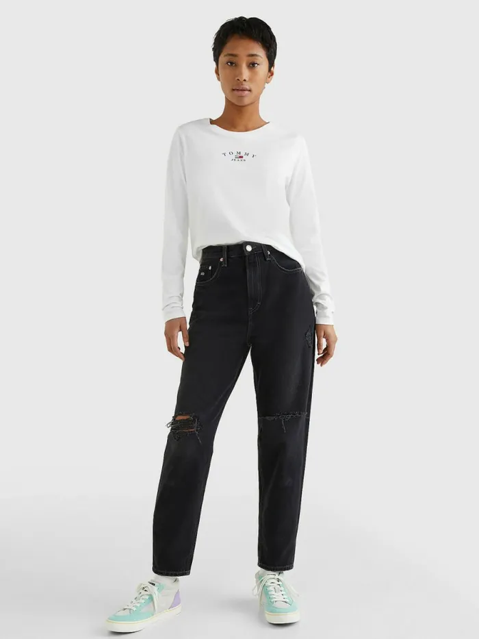 Tommy Hilfiger Essential Logo Slim Fit Long Sleeve TShirt White Womens TShirts Sale