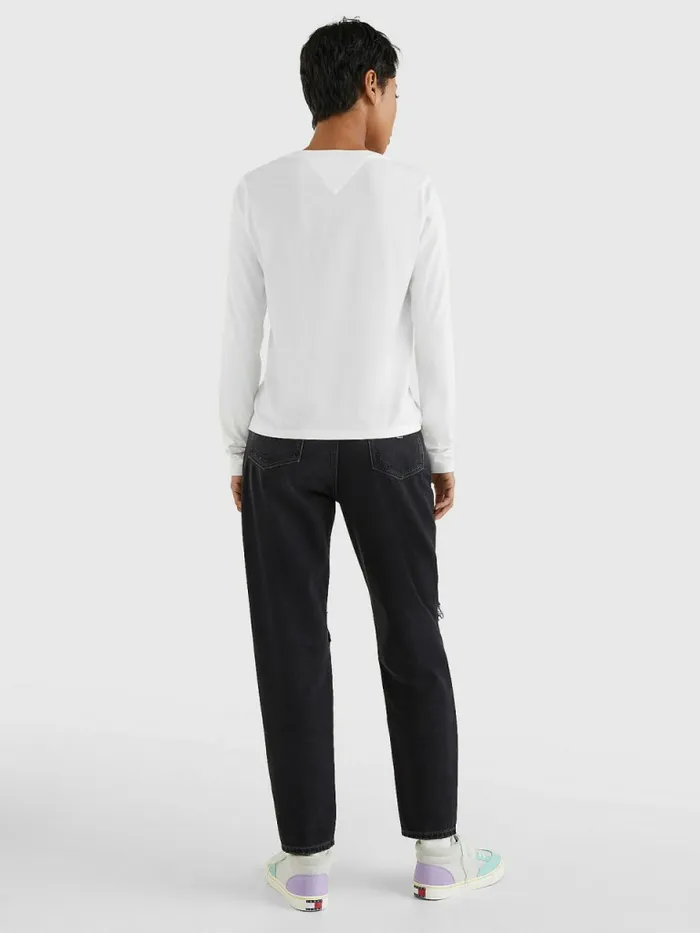 Tommy Hilfiger Essential Logo Slim Fit Long Sleeve TShirt White Womens TShirts Sale