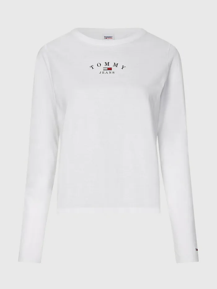 Tommy Hilfiger Essential Logo Slim Fit Long Sleeve TShirt White Womens TShirts Sale