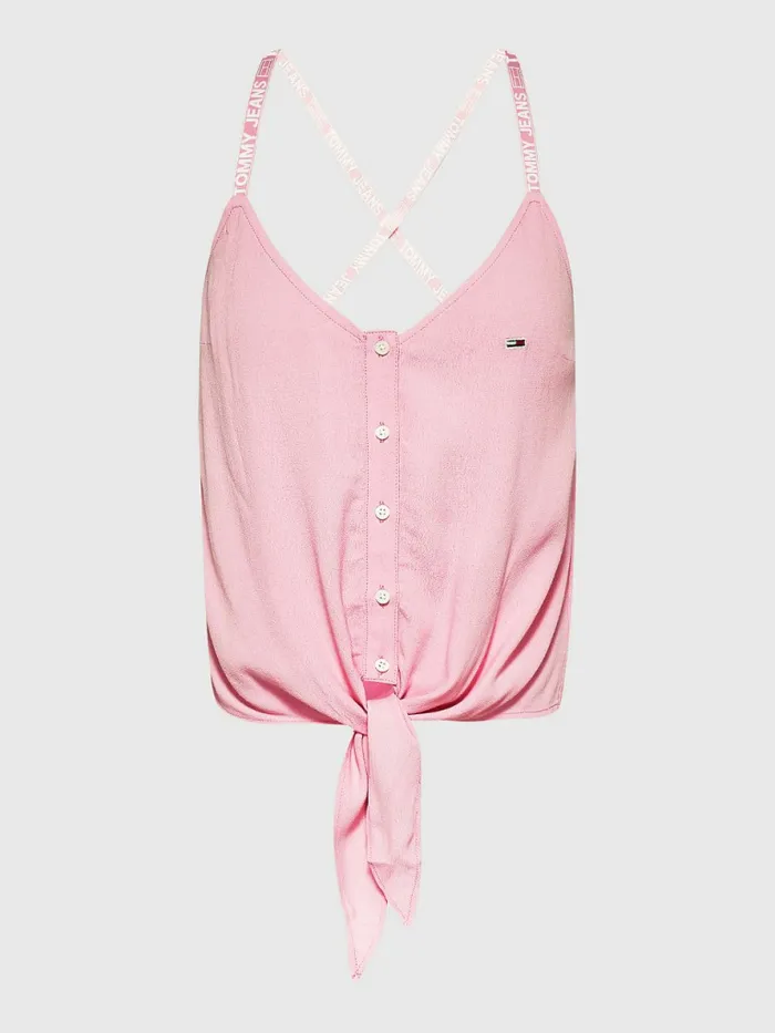 Tommy Hilfiger Essential Logo Tape Strap Top Fresh Pink Womens Shirts and Blouses On Sale