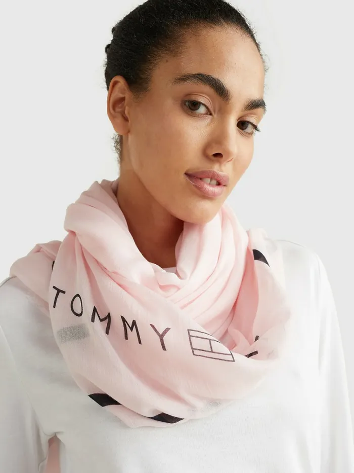 Tommy Hilfiger Essential Modal Logo Scarf Pink Dust Womens Hats and Scarves Cheap On Sale