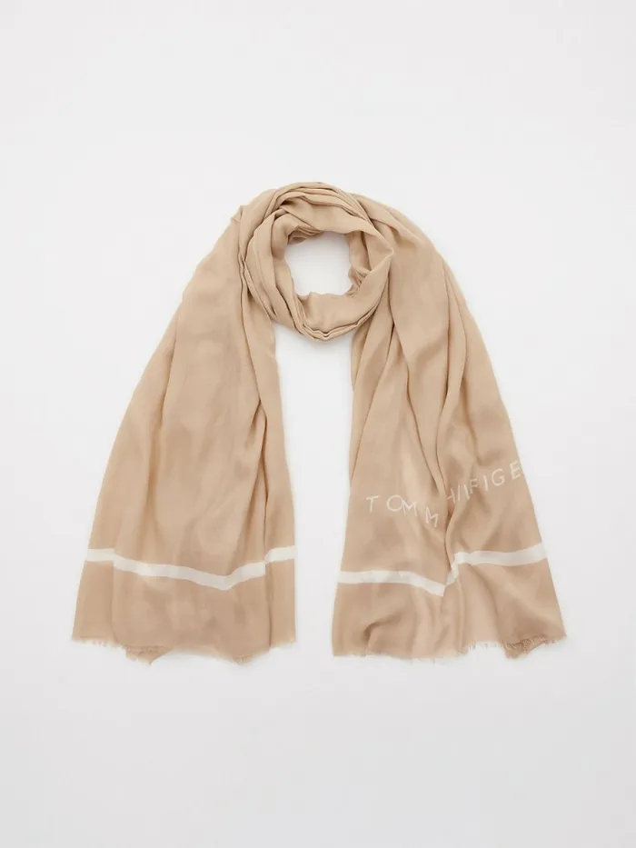 Tommy Hilfiger Essential Modal Logo Scarf Sandrift Womens Hats and Scarves Gift 4 You Tommy Hilfiger Essential Modal Logo Scarf Sandrift Womens Hats and Scarves Gift 4 You