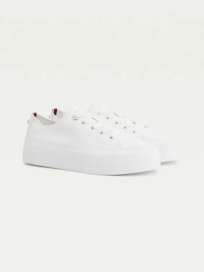 Tommy Hilfiger Essential Monochrome Vulcanised Flatform Trainers White Womens Trainers Sale Tommy Hilfiger Essential Monochrome Vulcanised Flatform Trainers White Womens Trainers Sale