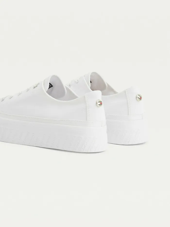 Tommy Hilfiger Essential Monochrome Vulcanised Flatform Trainers White Womens Trainers Sale