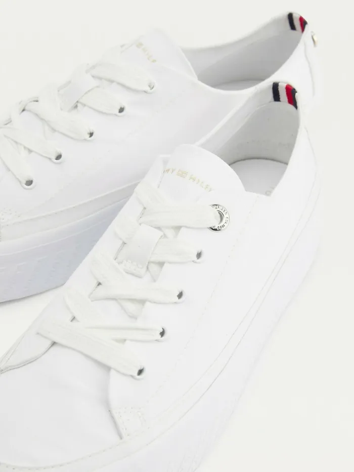 Tommy Hilfiger Essential Monochrome Vulcanised Flatform Trainers White Womens Trainers Sale
