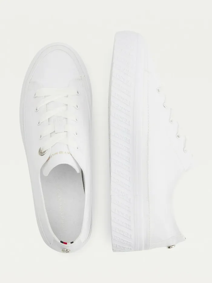 Tommy Hilfiger Essential Monochrome Vulcanised Flatform Trainers White Womens Trainers Sale