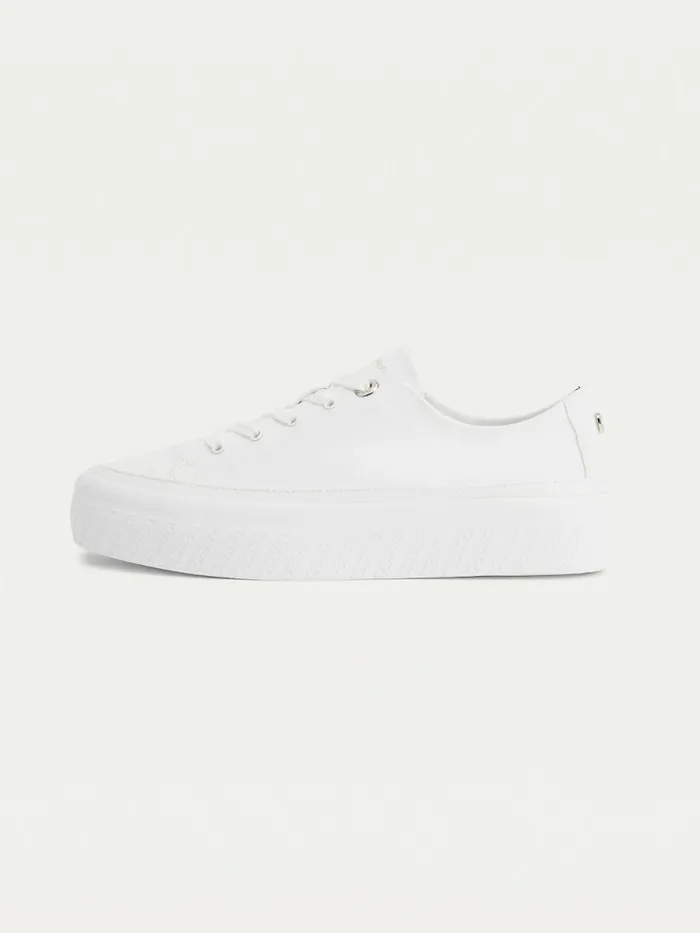 Tommy Hilfiger Essential Monochrome Vulcanised Flatform Trainers White Womens Trainers Sale