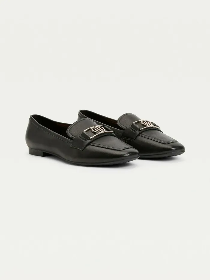 Tommy Hilfiger Essential Monogram Loafers Black Womens Flat Shoes Casaul