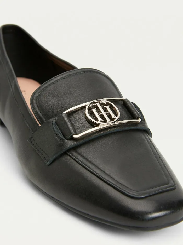 Tommy Hilfiger Essential Monogram Loafers Black Womens Flat Shoes Casaul