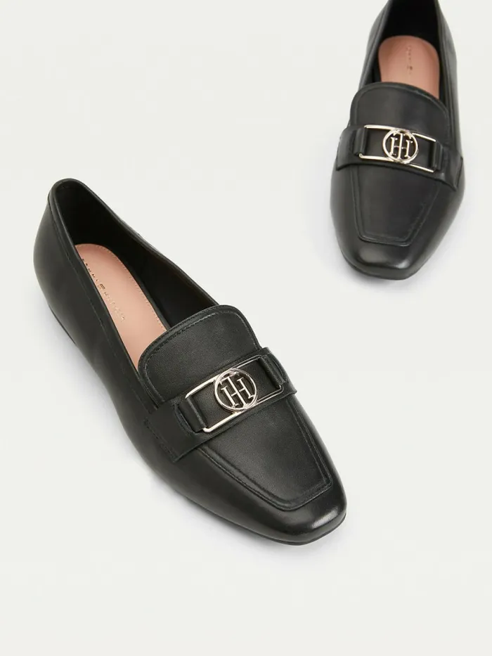 Tommy Hilfiger Essential Monogram Loafers Black Womens Flat Shoes Casaul