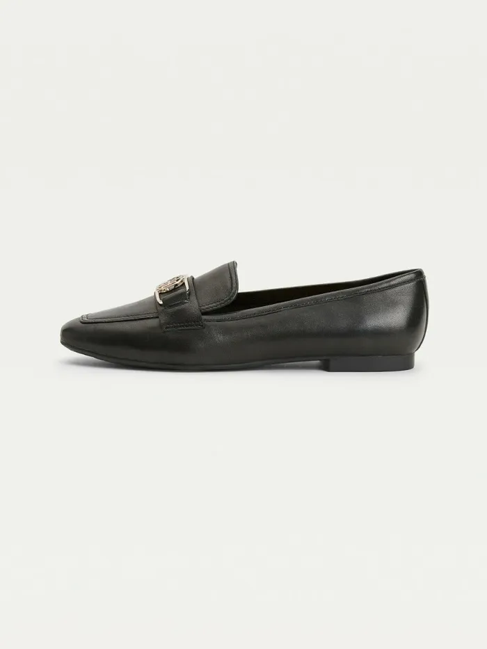 Tommy Hilfiger Essential Monogram Loafers Black Womens Flat Shoes Casaul