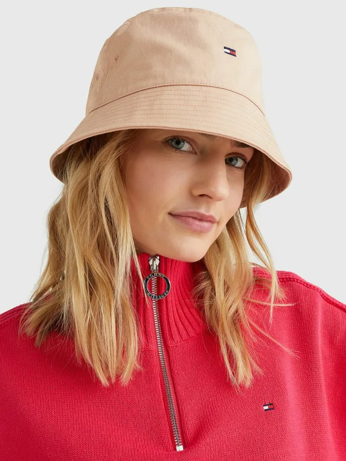 Tommy Hilfiger Essential Organic Cotton Bucket Hat Sandrift Womens Hats and Scarves Online