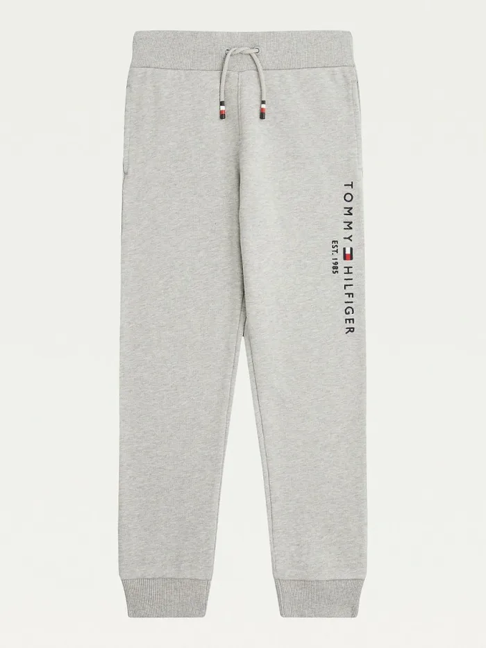 Tommy Hilfiger Essential Organic Cotton Logo Joggers Light Grey Heather Girls Trousers Shorts and Skirts For Sale Tommy Hilfiger Essential Organic Cotton Logo Joggers Light Grey Heather Girls Trousers Shorts and Skirts For Sale