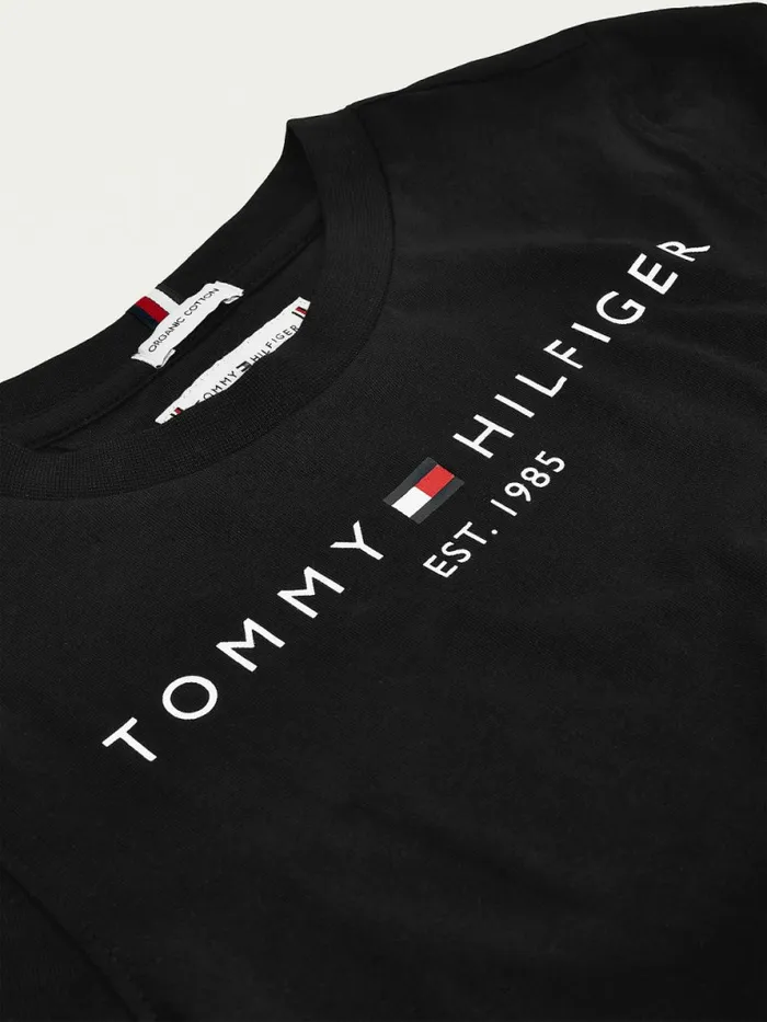 Tommy Hilfiger Essential Organic Cotton Logo TShirt Black Boys TShirts and Polos Cheap On Sale