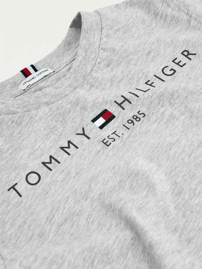 Tommy Hilfiger Essential Organic Cotton Logo TShirt Light Grey Heather Girls Tops and TShirts Popular