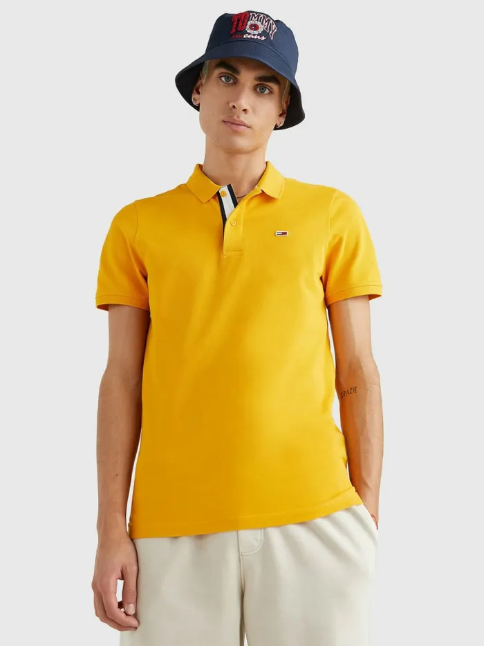 Tommy Hilfiger Essential Organic Cotton Slim Fit Polo Prairie Yellow Mens Polo Shirts Gift for Friend Tommy Hilfiger Essential Organic Cotton Slim Fit Polo Prairie Yellow Mens Polo Shirts Gift for Friend