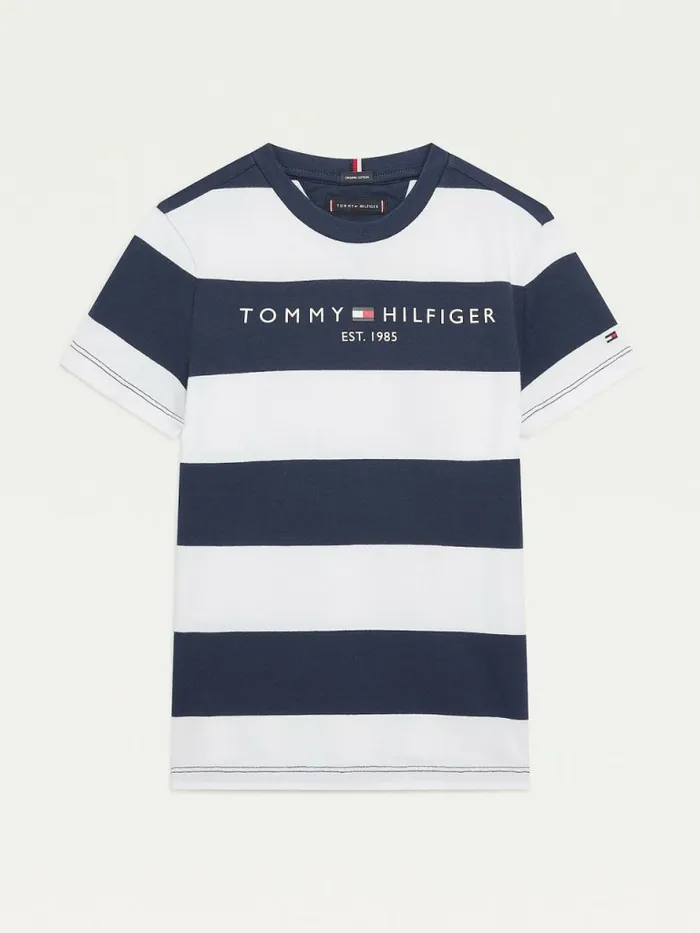 Tommy Hilfiger Essential Organic Cotton Stripe TShirt Blue Stripe Boys TShirts and Polos Cheap On Sale Tommy Hilfiger Essential Organic Cotton Stripe TShirt Blue Stripe Boys TShirts and Polos Cheap On Sale