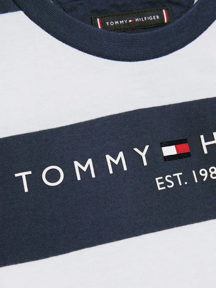 Tommy Hilfiger Essential Organic Cotton Stripe TShirt Blue Stripe Boys TShirts and Polos Cheap On Sale