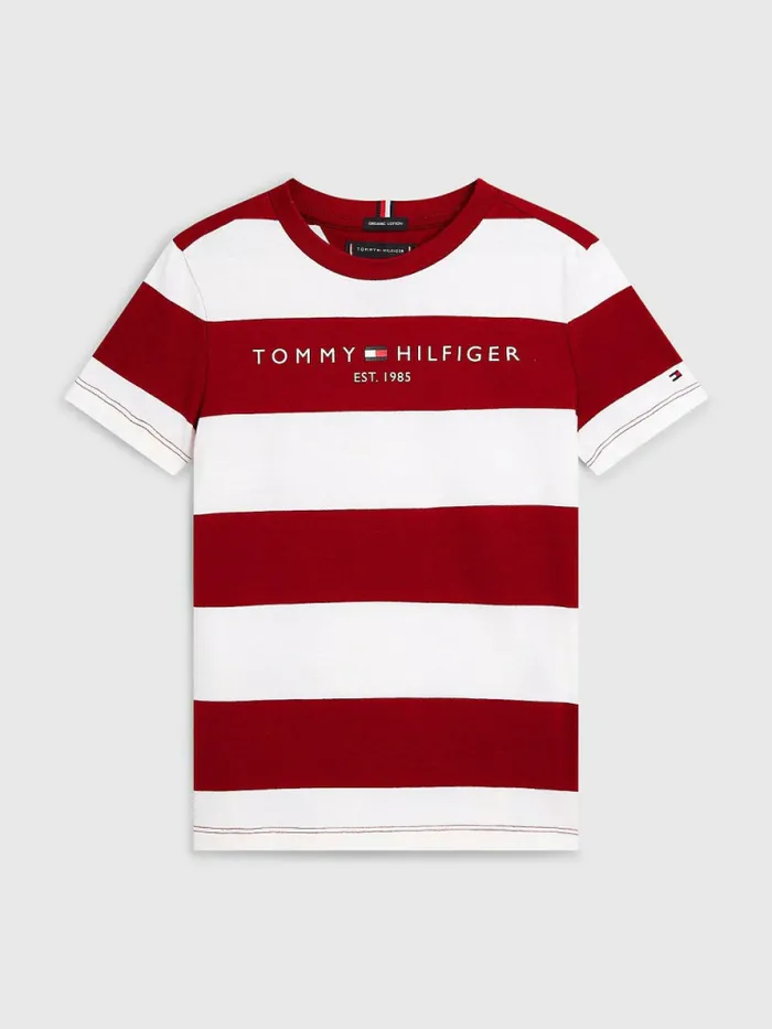 Tommy Hilfiger Essential Organic Cotton Stripe TShirt Red Stripe Boys TShirts and Polos Near Me