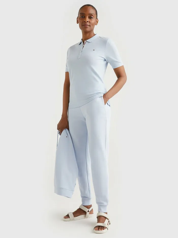 Tommy Hilfiger Essential Placket Detail Polo Breezy Blue Womens Polo Shirts Online