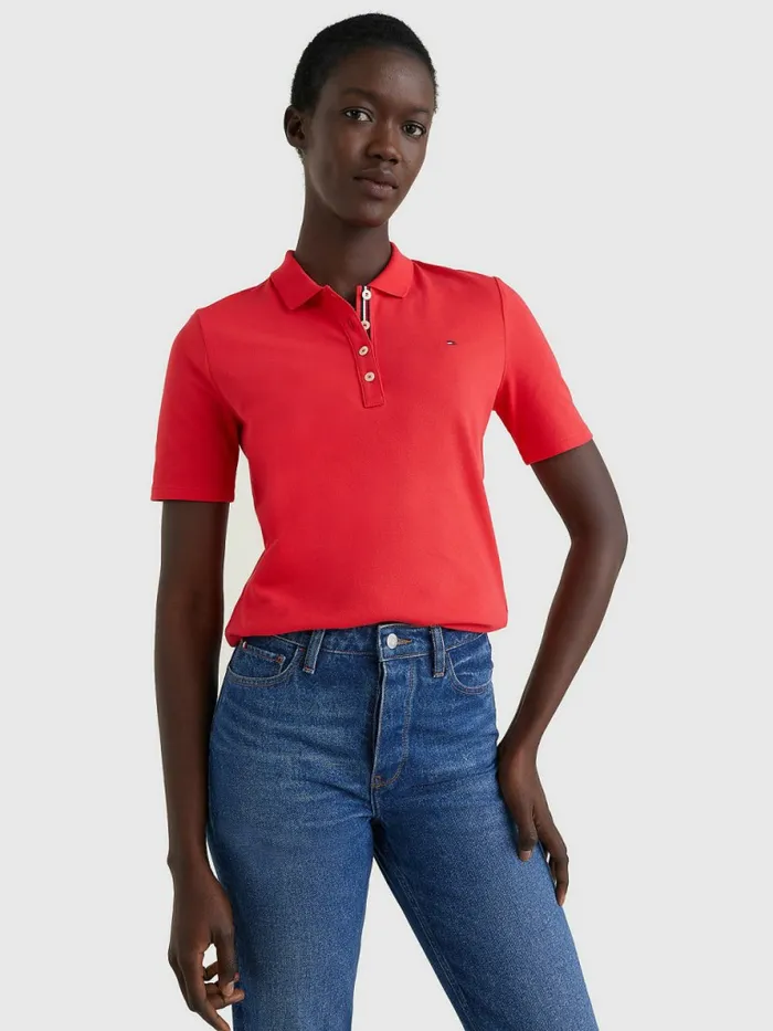 Tommy Hilfiger Essential Placket Detail Polo Red Alert Womens Polo Shirts For Sale Tommy Hilfiger Essential Placket Detail Polo Red Alert Womens Polo Shirts For Sale