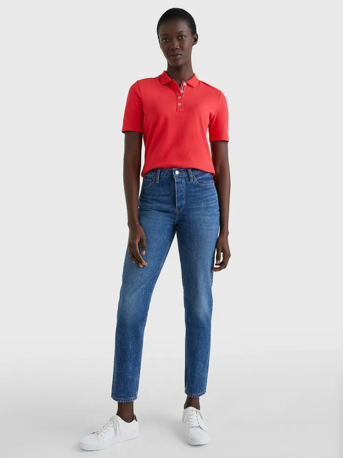 Tommy Hilfiger Essential Placket Detail Polo Red Alert Womens Polo Shirts For Sale