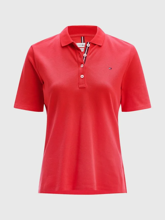 Tommy Hilfiger Essential Placket Detail Polo Red Alert Womens Polo Shirts For Sale