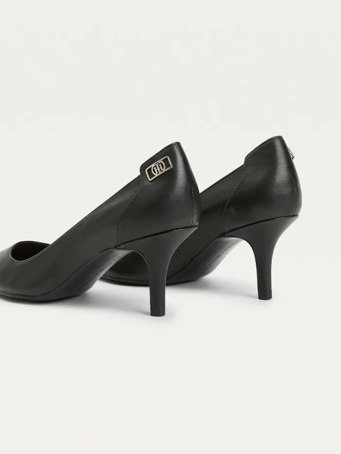 Tommy Hilfiger Essential Pointed Low Heel Leather Pumps Black Womens Pumps Gift Ideas