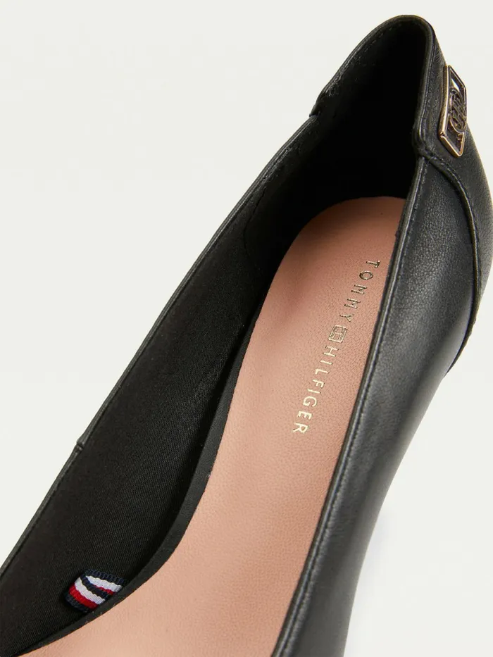 Tommy Hilfiger Essential Pointed Low Heel Leather Pumps Black Womens Pumps Gift Ideas