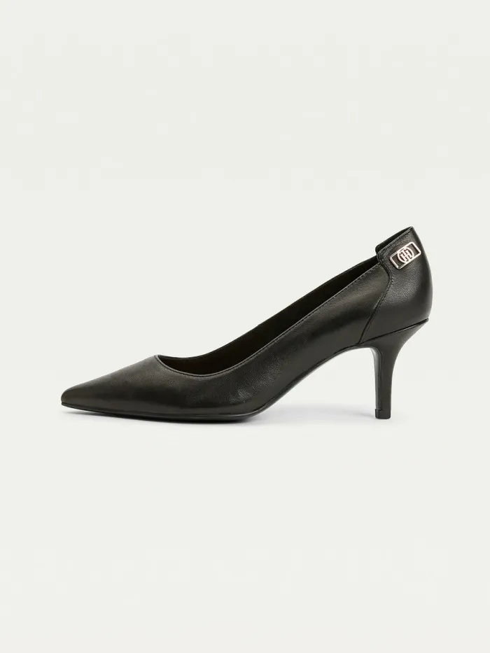 Tommy Hilfiger Essential Pointed Low Heel Leather Pumps Black Womens Pumps Gift Ideas