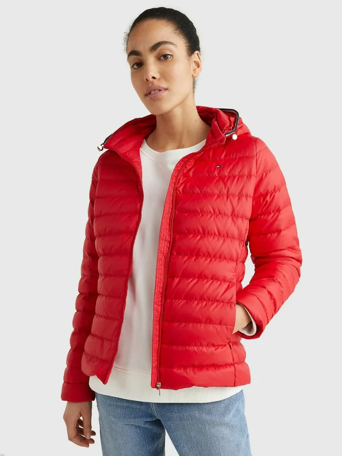 Tommy Hilfiger Essential Removable Hood Down Jacket Primary Red Womens Coats and Jackets Gift for Friend Tommy Hilfiger Essential Removable Hood Down Jacket Primary Red Womens Coats and Jackets Gift for Friend