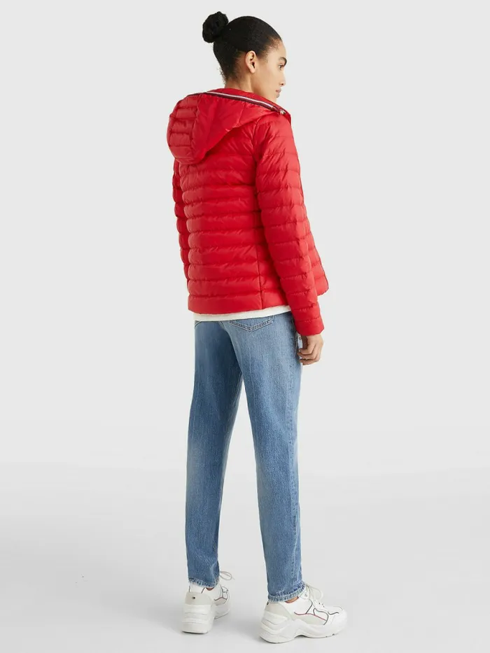Tommy Hilfiger Essential Removable Hood Down Jacket Primary Red Womens Coats and Jackets Gift for Friend