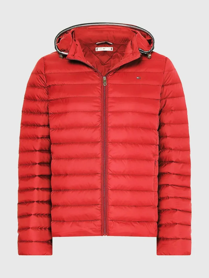 Tommy Hilfiger Essential Removable Hood Down Jacket Primary Red Womens Coats and Jackets Gift for Friend
