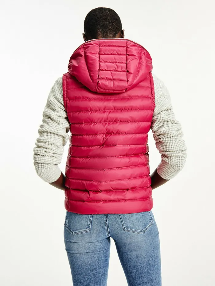Tommy Hilfiger Essential Removable Hood Down Vest Crimson Ruby Womens Coats and Jackets Sale