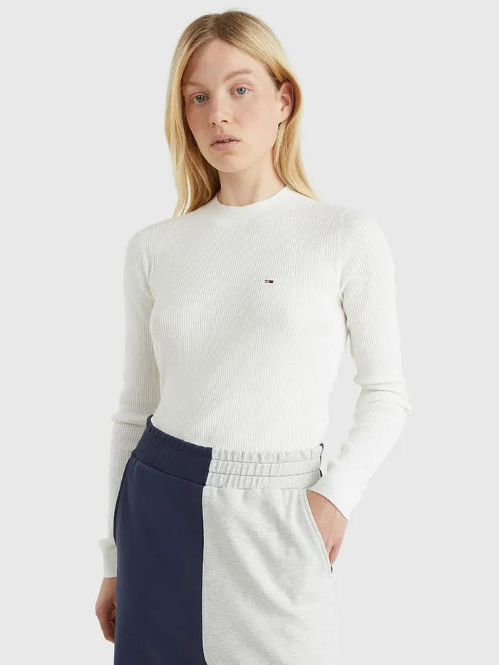 Tommy Hilfiger Essential RibKnit Jumper Ecru Womens Knitwear For Sale