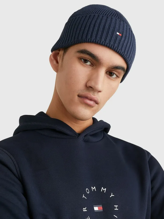 Tommy Hilfiger Essential Rib Knit Short Beanie Tommy Navy Mens Hats and Scarves Near Me