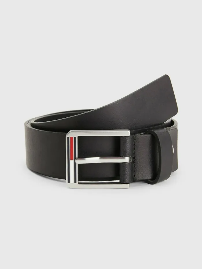 Tommy Hilfiger Essential Signature Buckle Leather Belt Black Mens Belts Sale