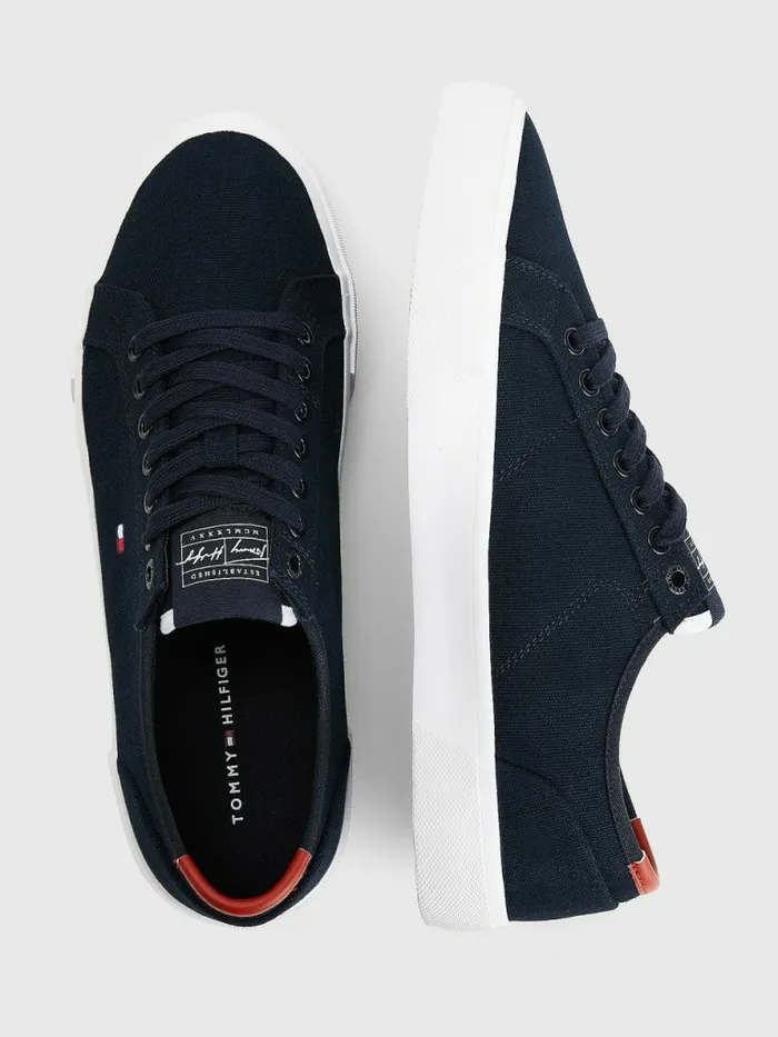 Tommy Hilfiger Essential Signature Canvas Trainers Desert Sky Mens Boots For Sale