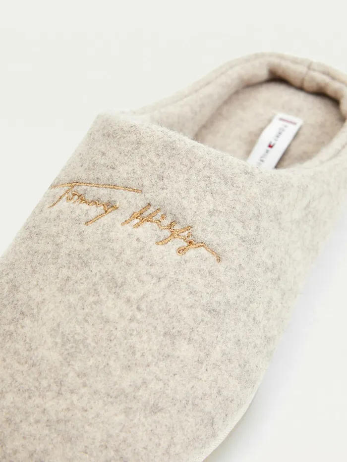 Tommy Hilfiger Essential Signature Home Slipper Beige Heather Womens Flat Shoes On Sale