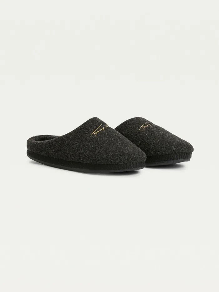 Tommy Hilfiger Essential Signature Home Slipper Black Heather Womens Flat Shoes Gift for Friend Tommy Hilfiger Essential Signature Home Slipper Black Heather Womens Flat Shoes Gift for Friend