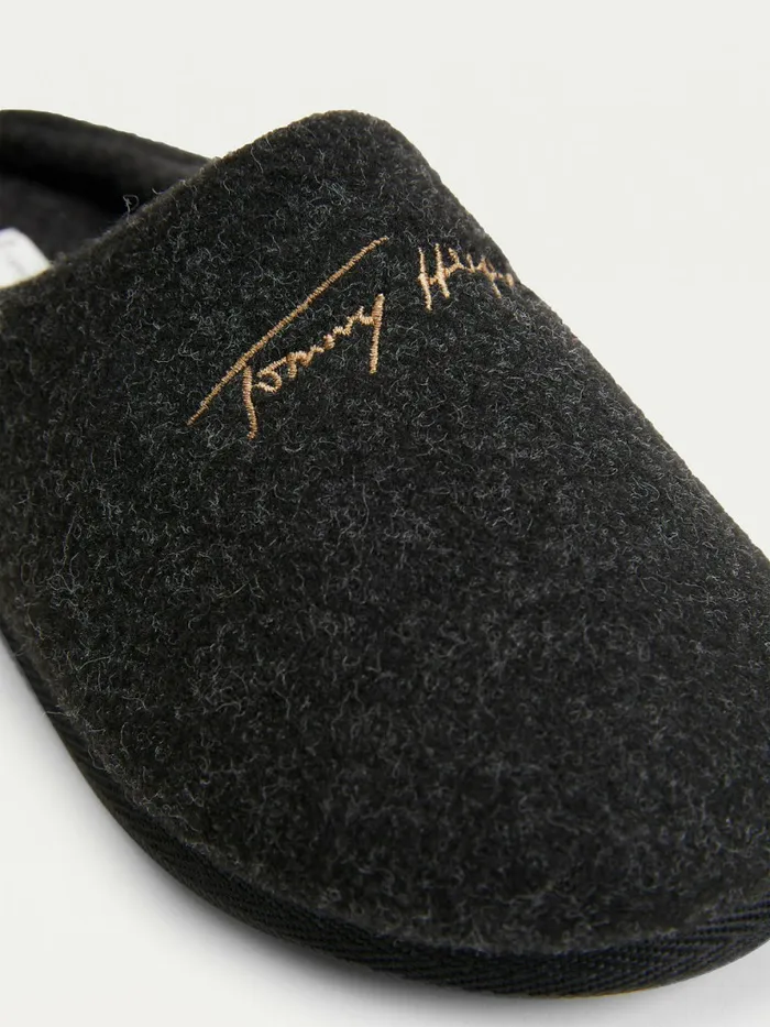 Tommy Hilfiger Essential Signature Home Slipper Black Heather Womens Flat Shoes Gift for Friend